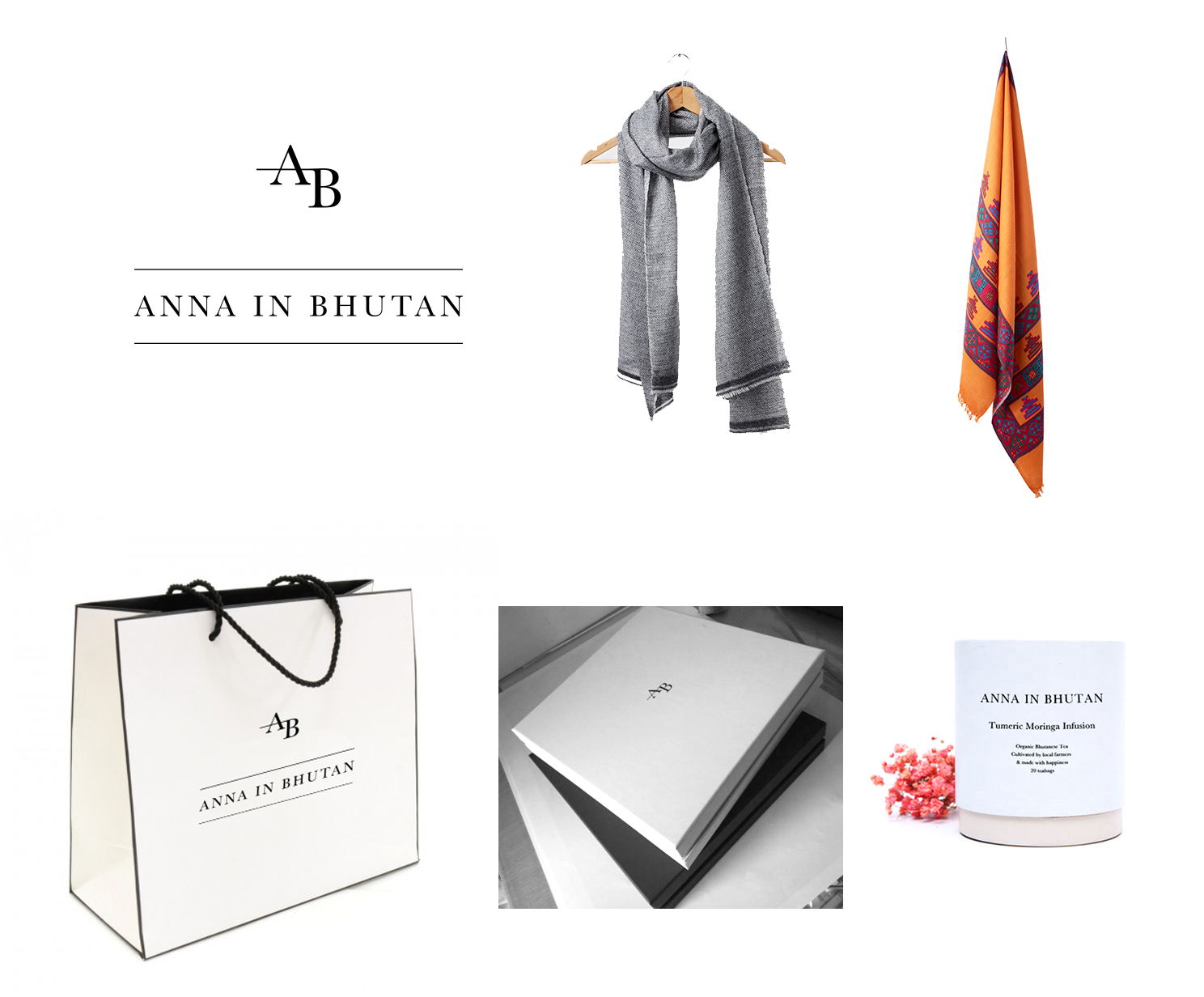 AB - Bhutanese scarf brand, identity and packaging
